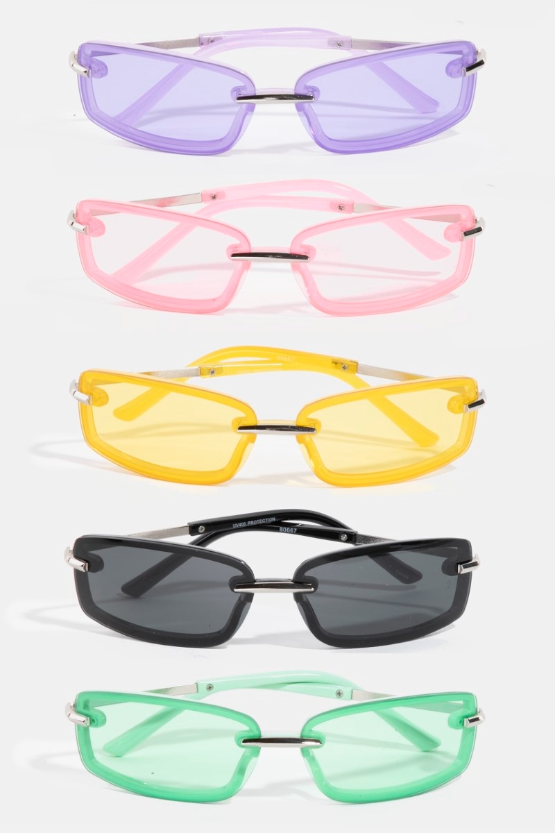 Assorted Color Rectangle Frame Sunglasses