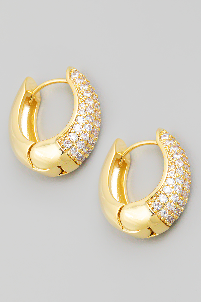 GOLD MINI PAVE HUGGIE HOOP EARRING main image 1