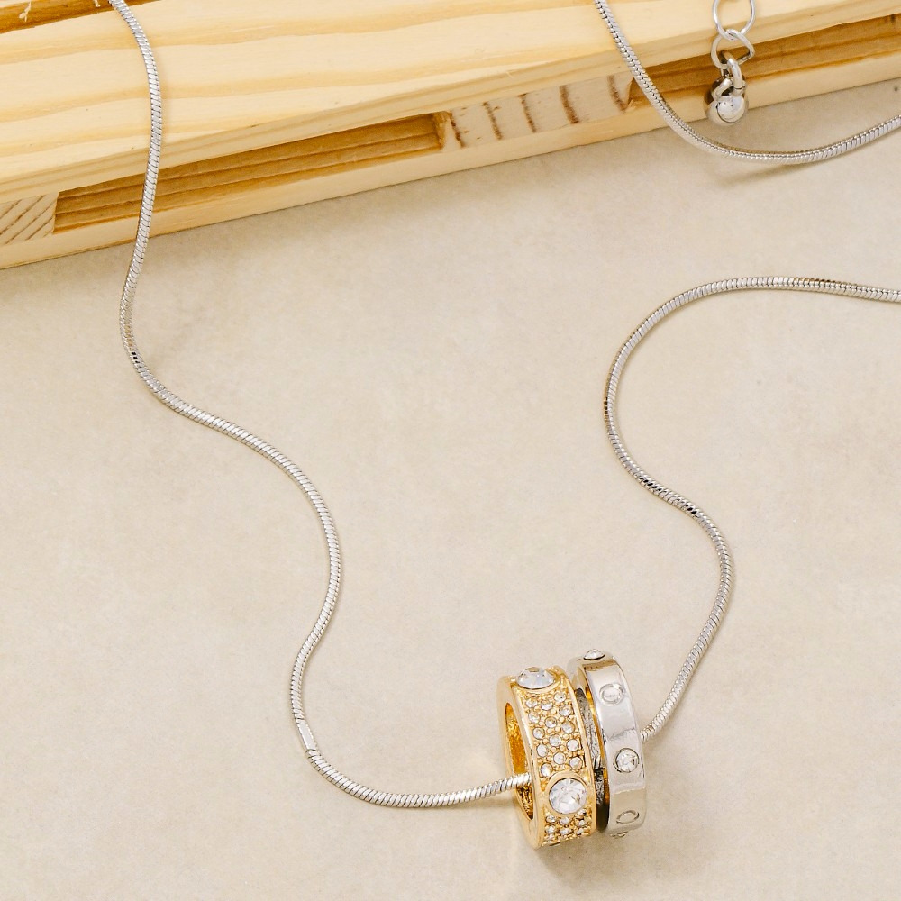 Two Rings Pendant Two Tone Studded Ring Pendants Necklace - New Arrivals