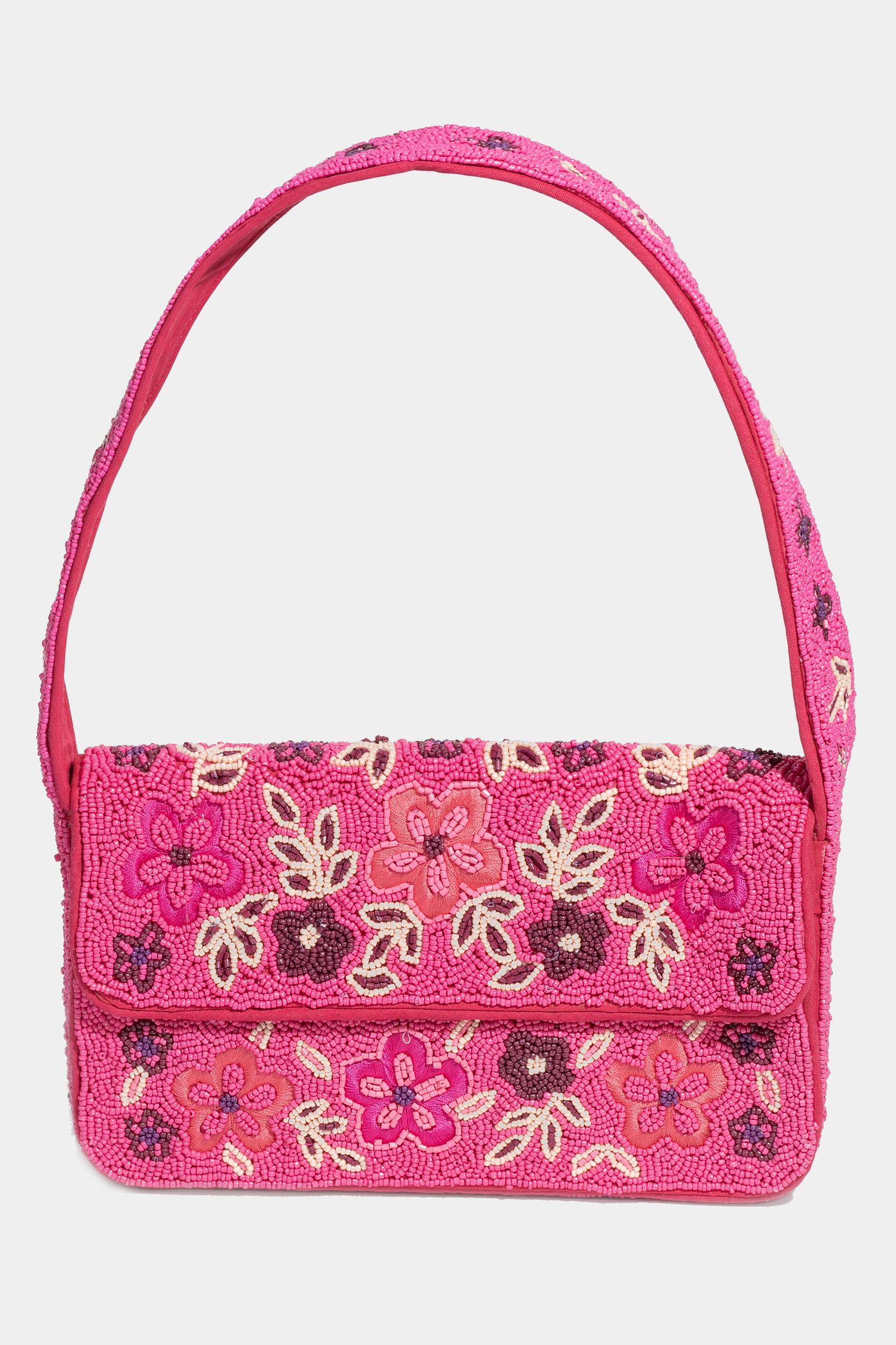 Pink Thread Handbag Pink Floral Seed Beaded Hand Bag - Handbags