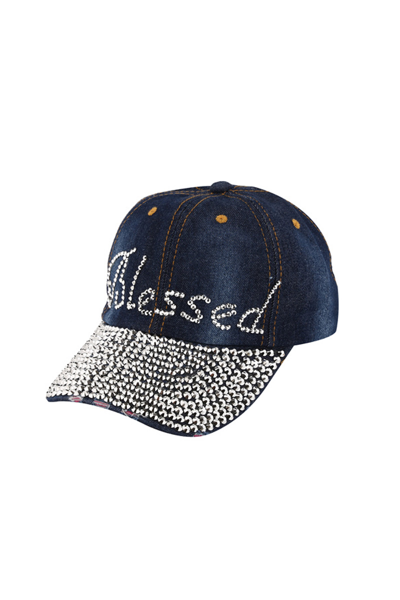 Studded Blessed Denim Cap - Hats display picture 3