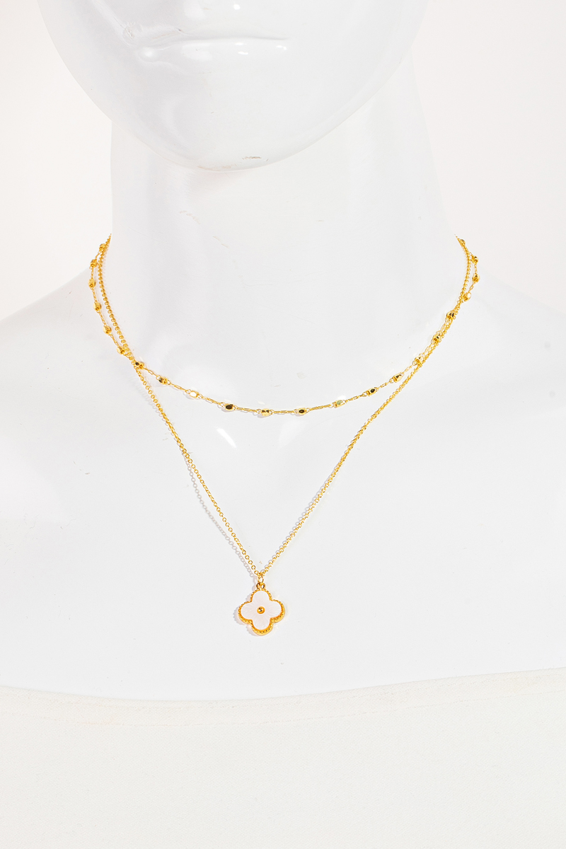 Clover Pendant Layered Chains Necklace - Necklaces