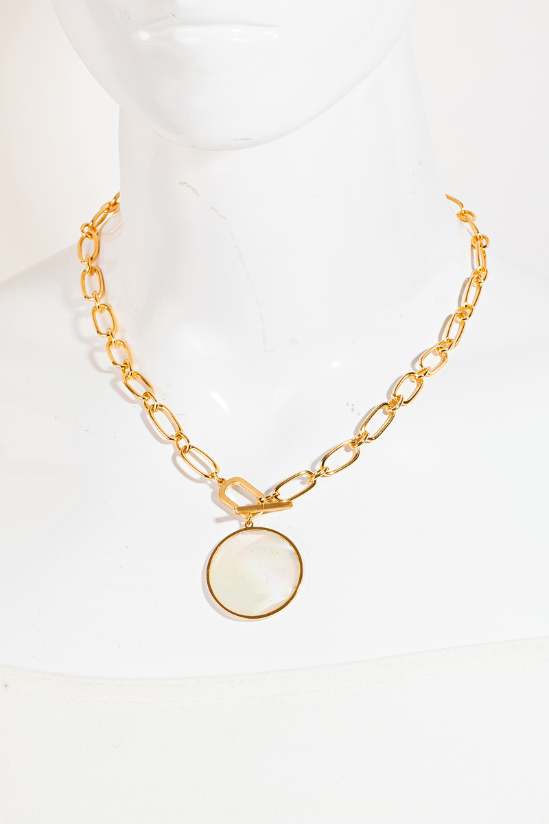 Fairley Free-Form Mother of Pearl Link Necklace - Gold