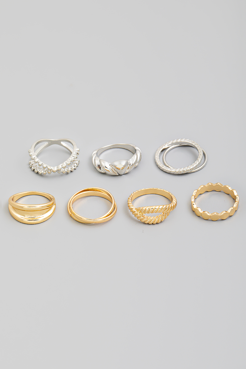Eight Piece Assorted Metallic Ring Set - Fame Accessories