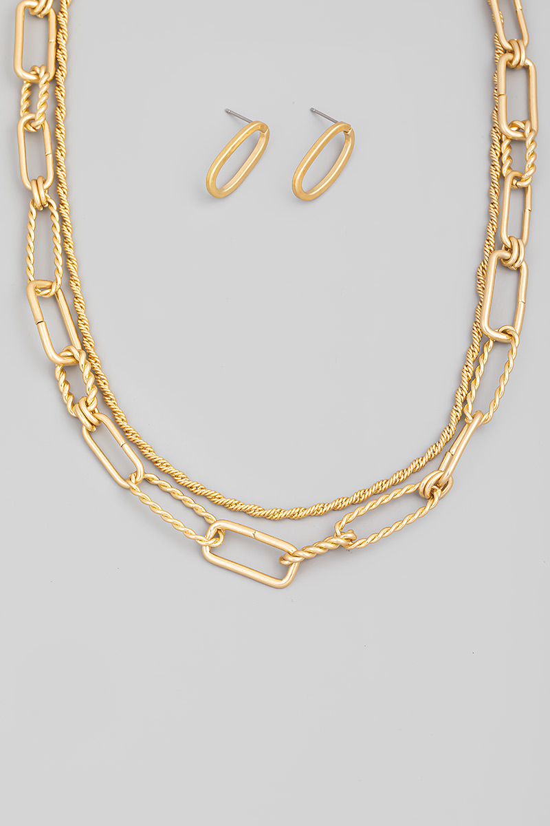 Layered Oval Chain Link Necklace Set - New Arrivals