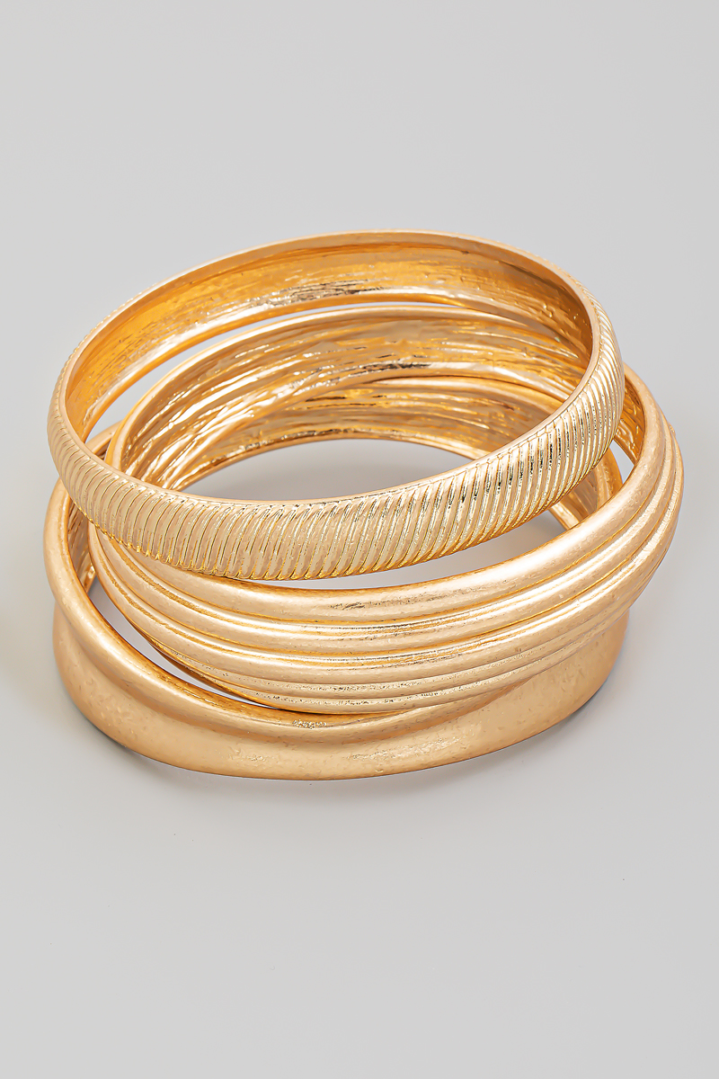 Three Piece Vintage Metallic Bangle Bracelet Set - Bangle/Cuff