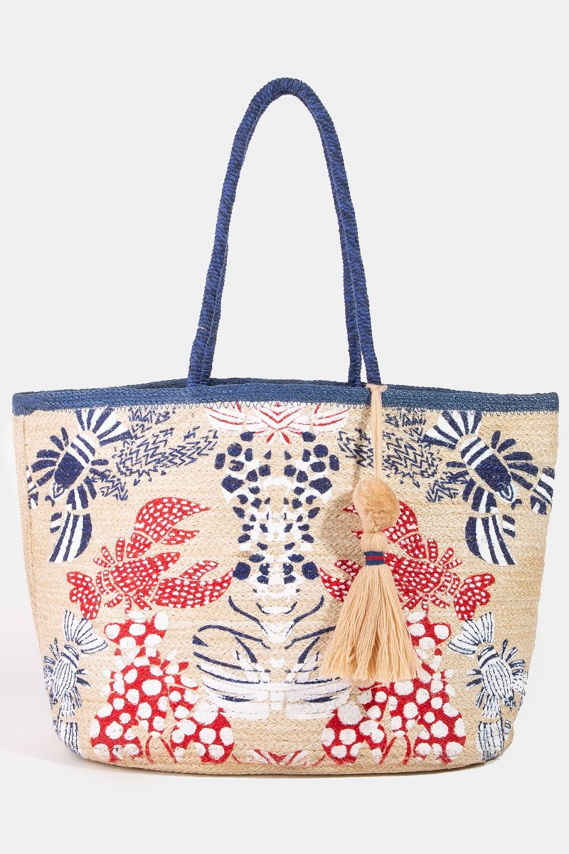 Lobster Pattern Print Leather Tote Bag main image 0