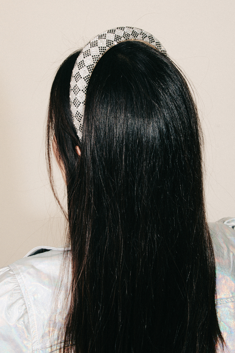 Rhinestone Checker Pattern Headband - Hair Accessories