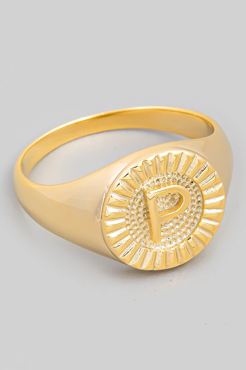 Round Initial P Signet Ring - Fame Accessories