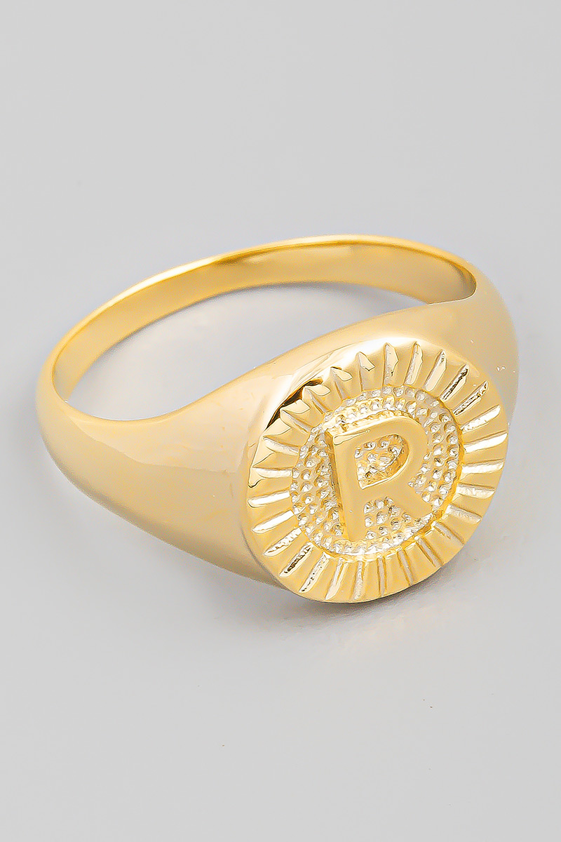 Signet Ring R Initial GOLD Round Initial R Signet Ring - Rings