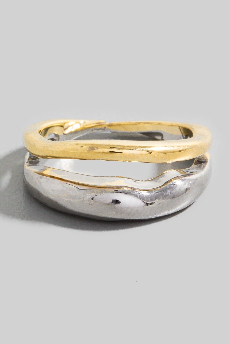 Two Tone Double Row Metallic Ring - Rings