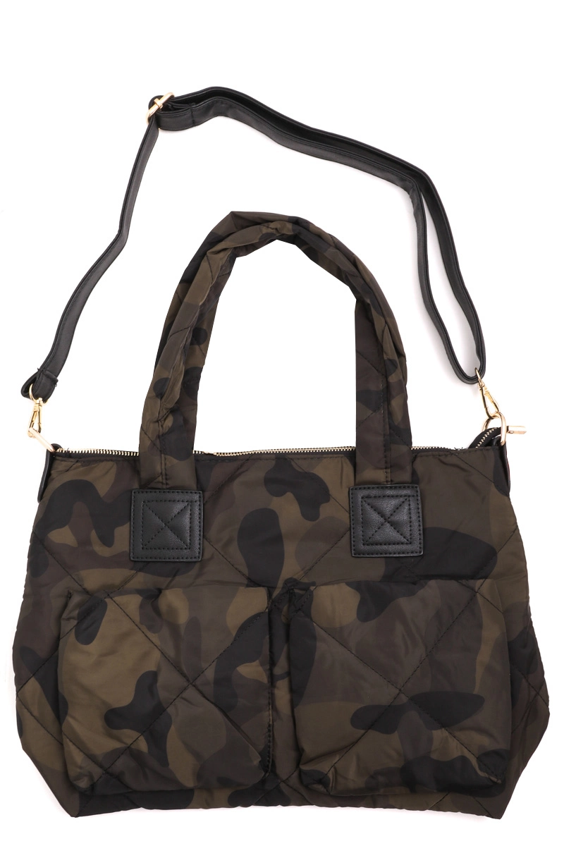 quilted camo tote bag