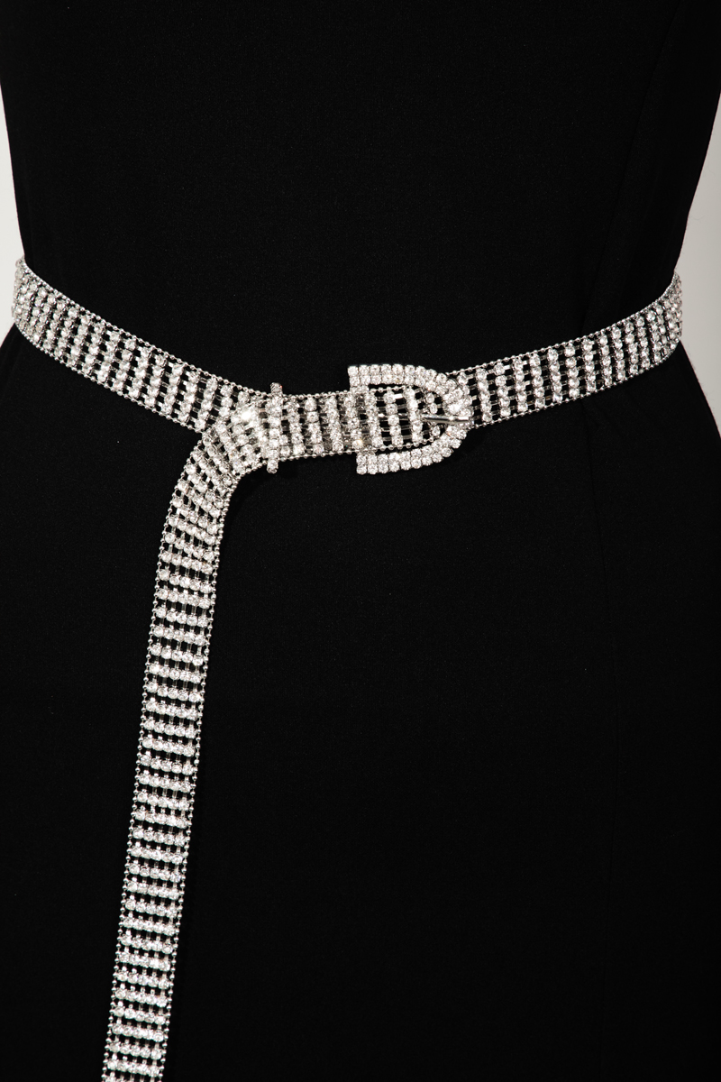 Rhinestone Studded Chain Belt - Belts