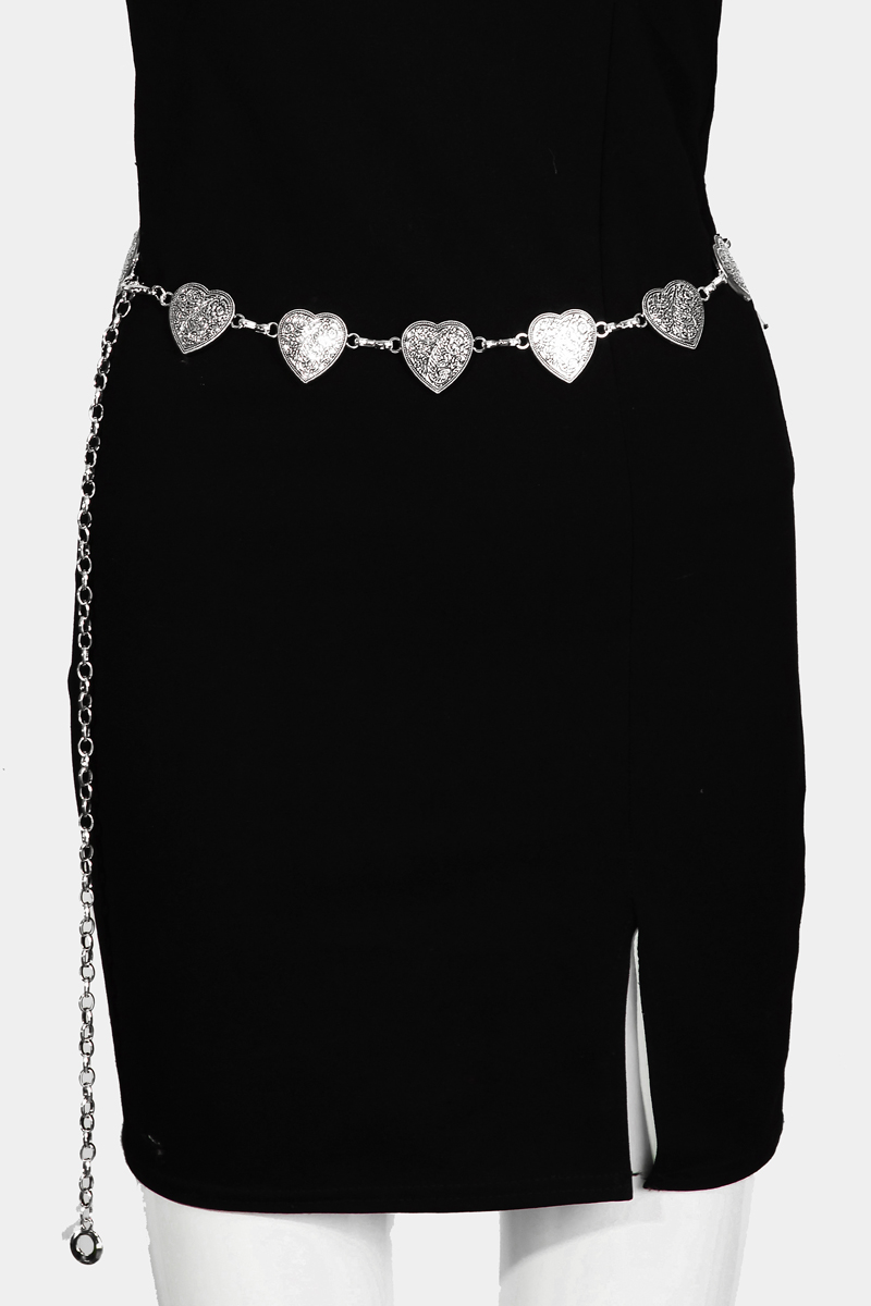 Metallic Engraved Hearts Chain Belt - Belts display picture 3
