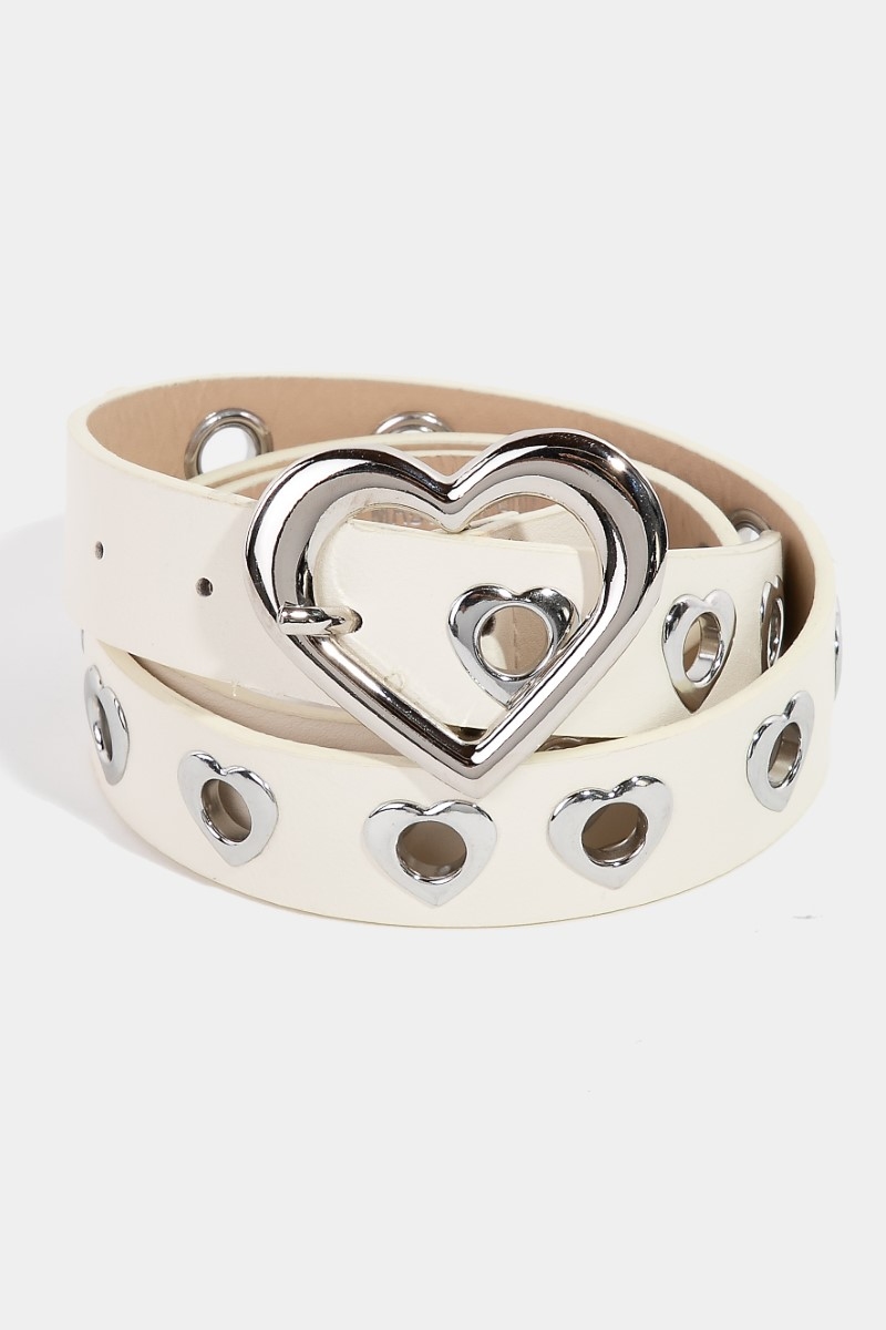 Metallic Heart Grommet Leather Belt - Belts display picture 2