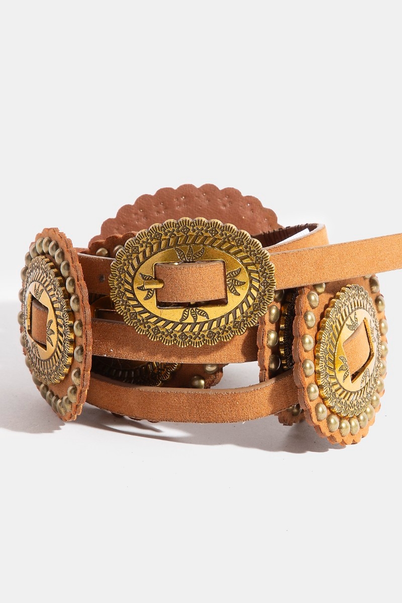 Black & Gold Vegan Leather Western Concho Statement Belt Amazon.com: Heyjoin Oval Disc Belt for Women Wide Leather  main image 2