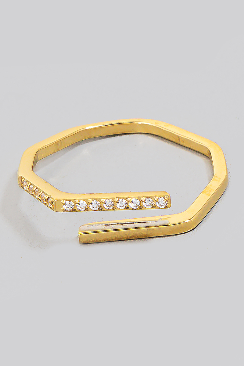 Rhinestone Studded Geometric Open Band Ring - Adjustable Rings