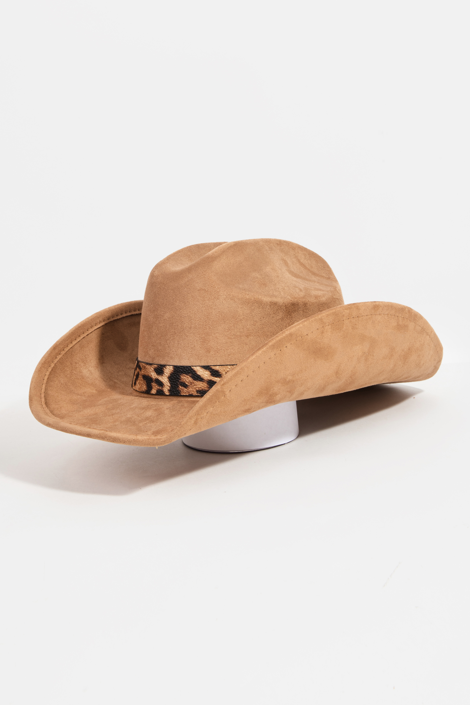Classic Suede Cowboy Hat For Women - Wide Brim Western Hat With Leopard Print Hatband Adjustable