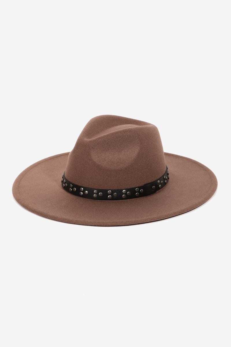 Studded Strap Flat Brim Fashion Fedora Hat - New Arrivals display picture 1