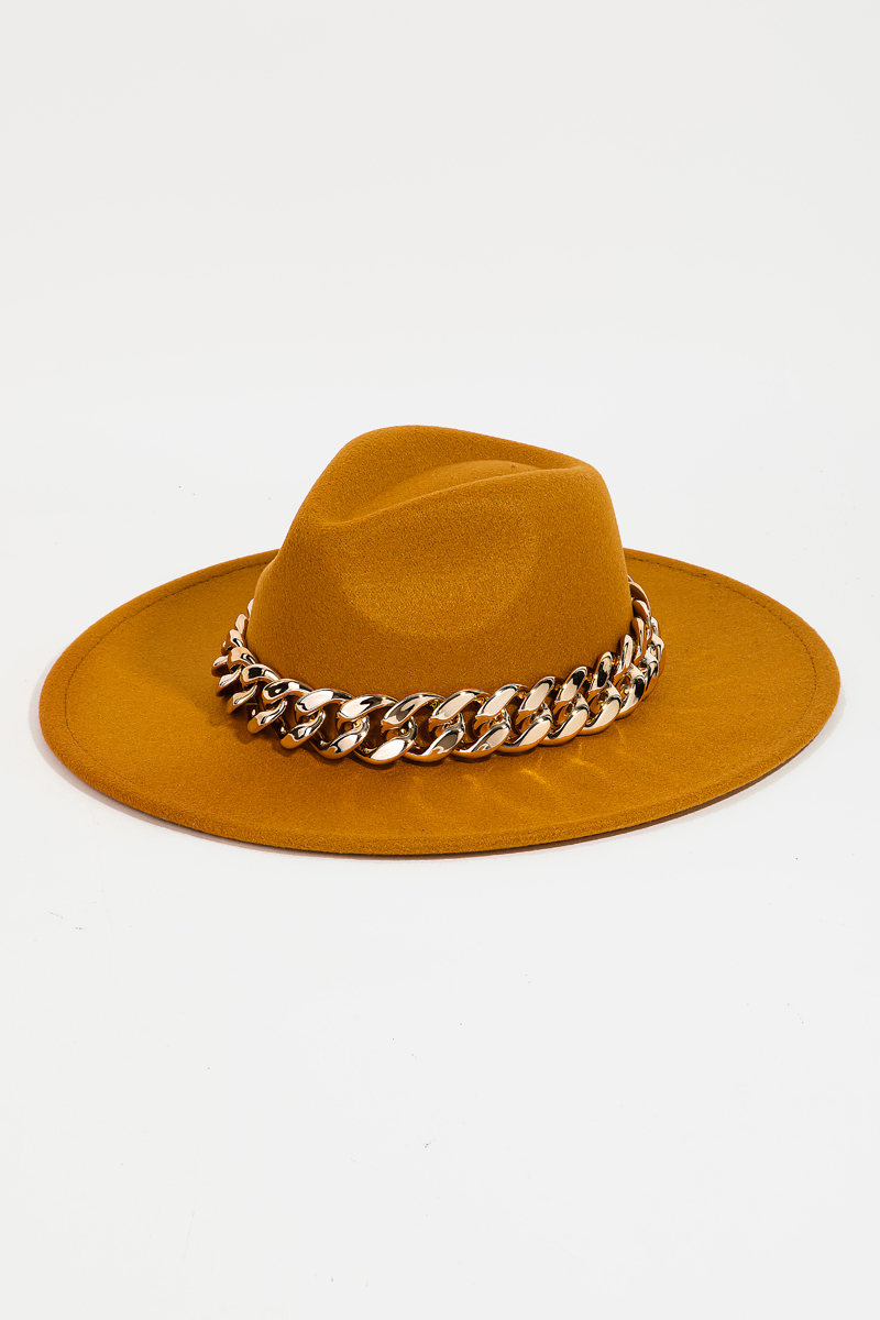 Bulky Chain Link Strap Fashion Fedora Hat - Hats display picture 1