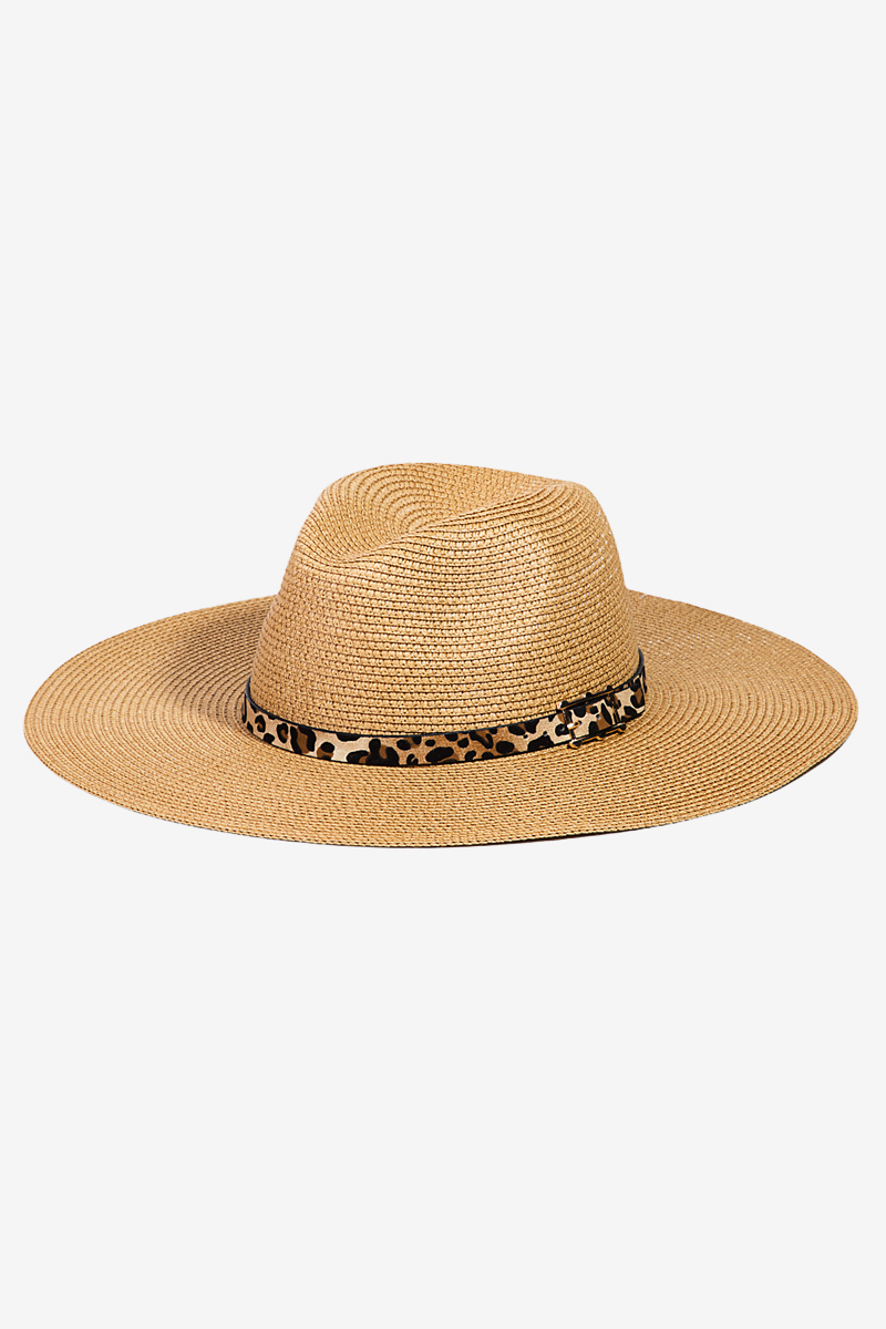 Straw Leopard Strap Floppy Sun Hat - Fame Accessories display picture 1