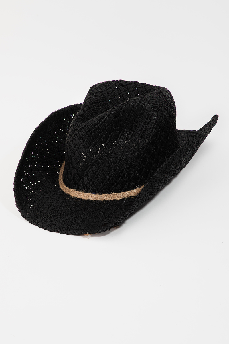 Rope Strap Straw Braid Western Cowboy Hat - Hats