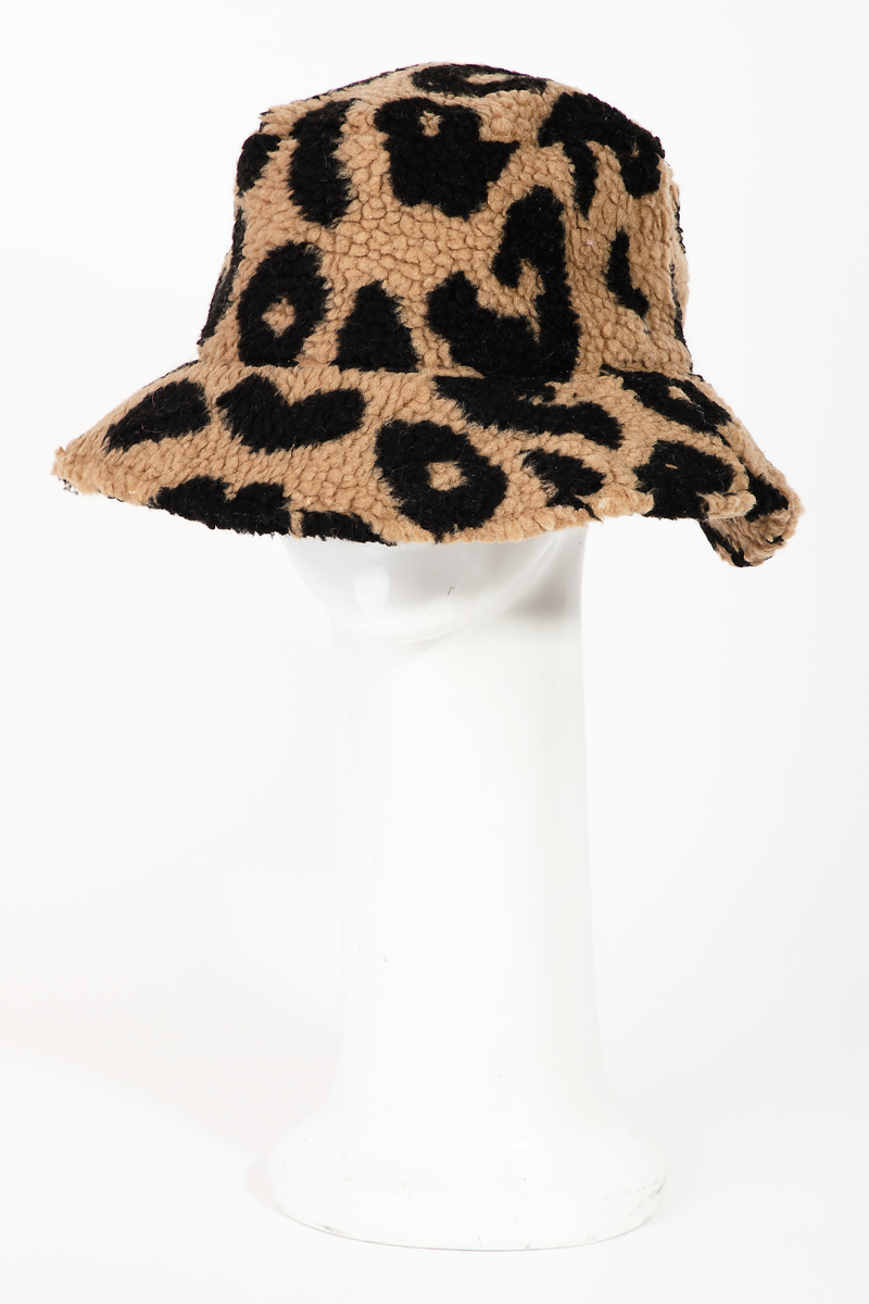 Leopard Print Sherpa Bucket Hat - Animal Theme Collection display picture 2