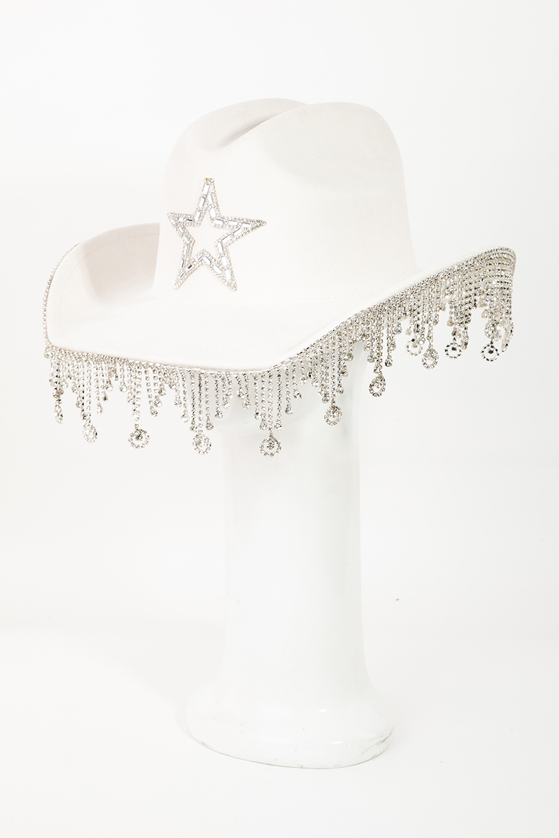 Fringe Rhinestone Faux Wool Cowboy Hat main image 1