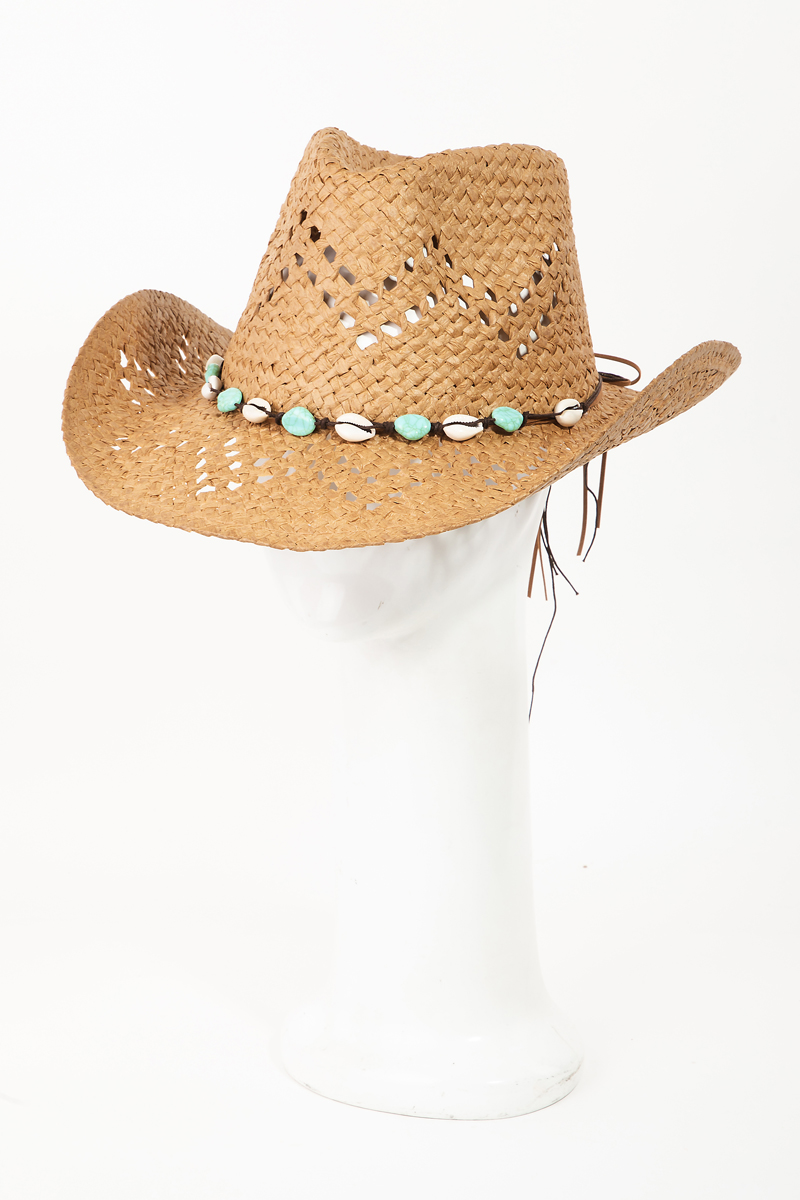 New Straw Cowboy Hat with Puka Shells Beaded Puka Shell Cowboy Hat – And Then LB main image 4