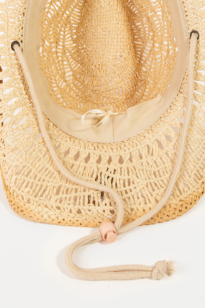 Straw Braided Concho Beaded Strap Cowboy Hat