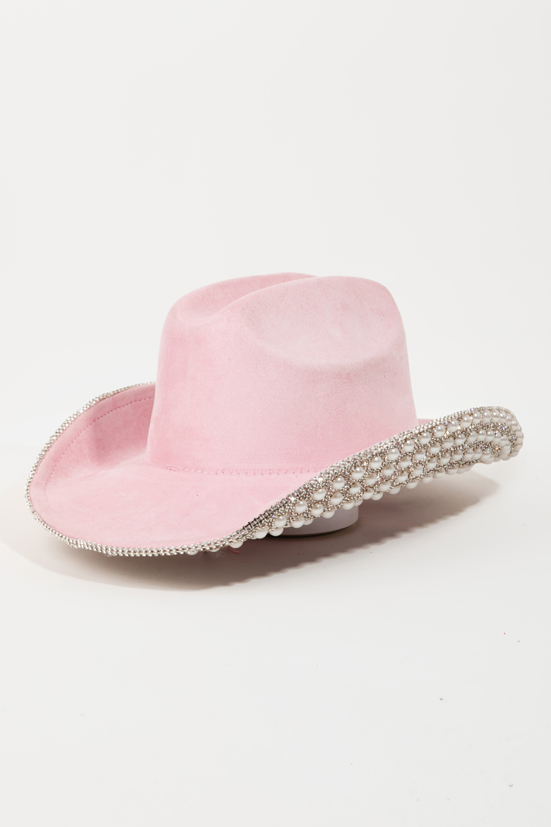 Rhinestone Pearl Trim Cowboy Hat