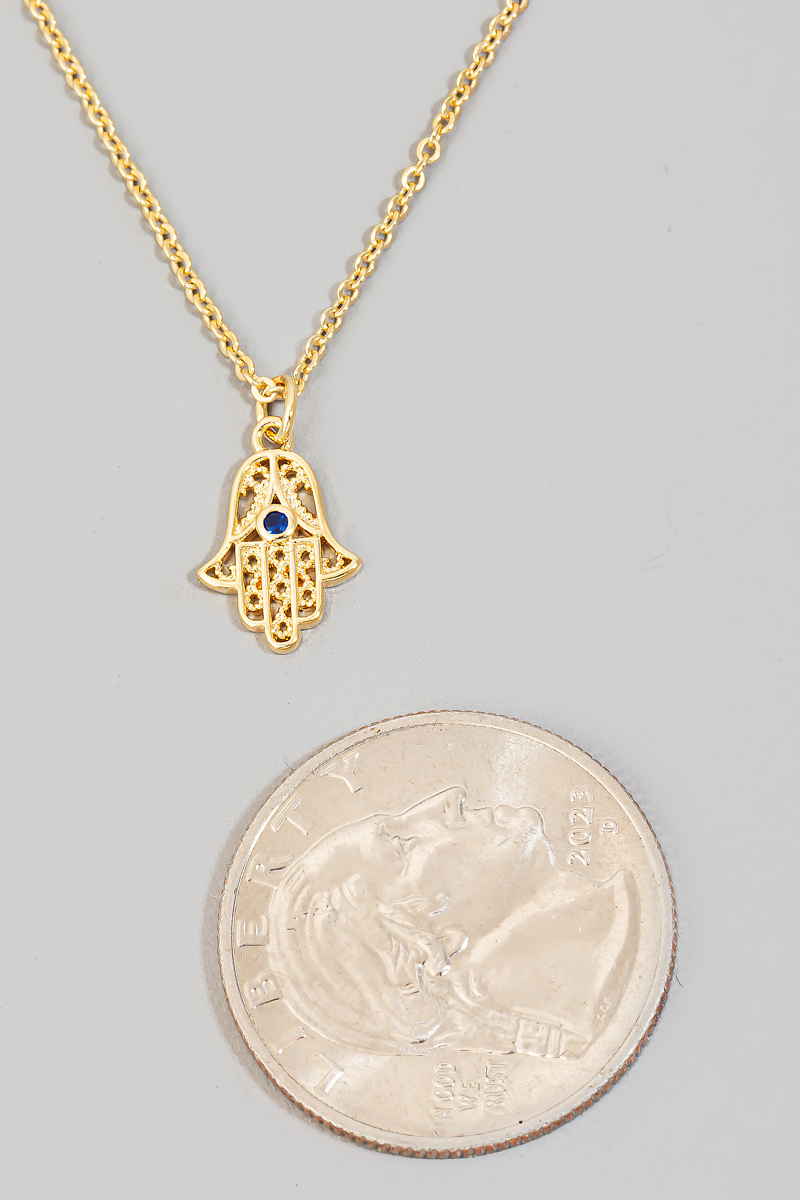 Hamsa Hand Pendant Necklace For Women - Gold & Silver Snake Chain With CZ Crystal