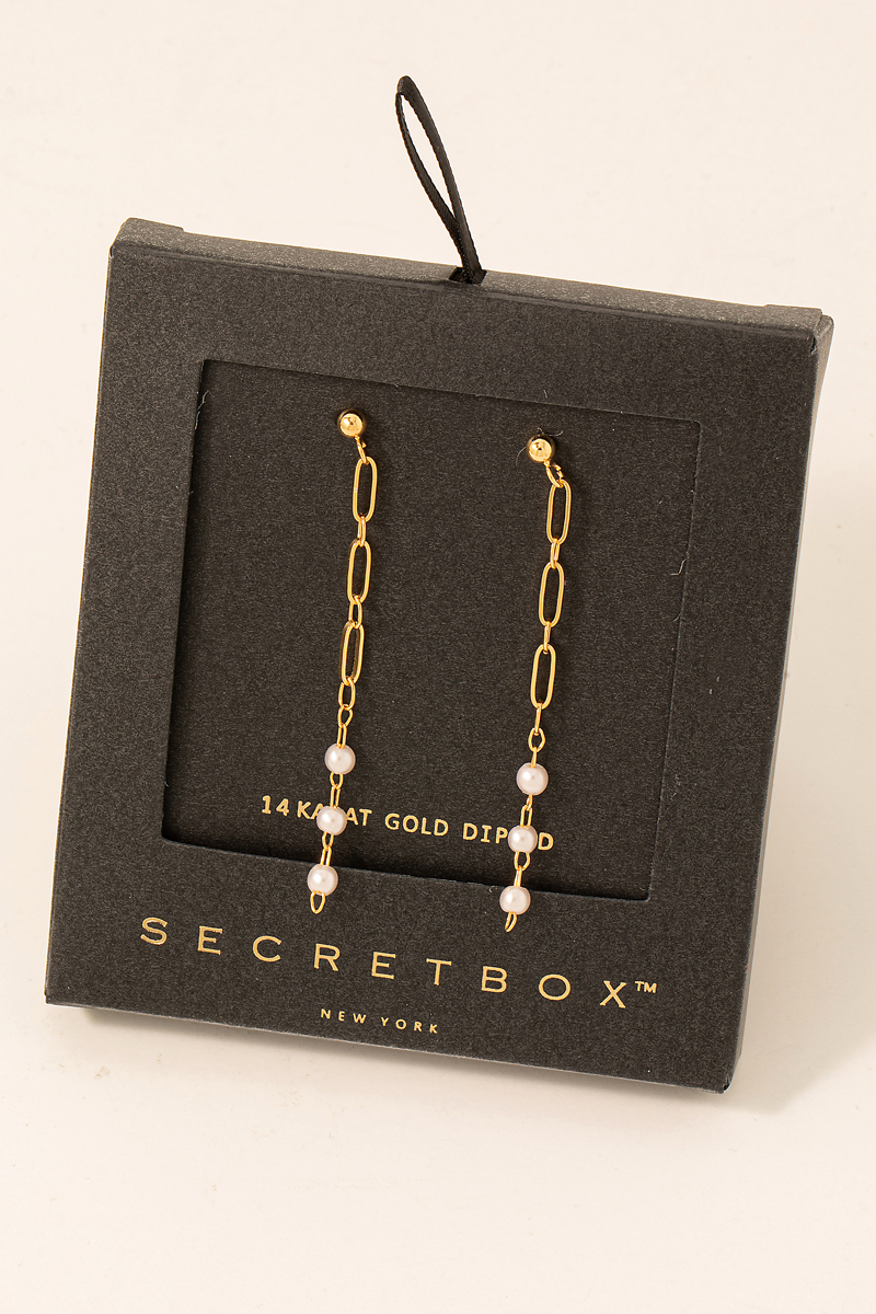 Secret Box Gold Dipped Pearl And Chain Dangle Earrings - Festival ...