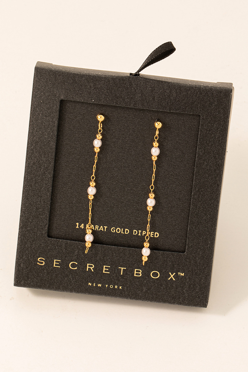 Secret Box Gold Dipped Pearl Beads Chain Dangle Earrings - Mother's Day ...