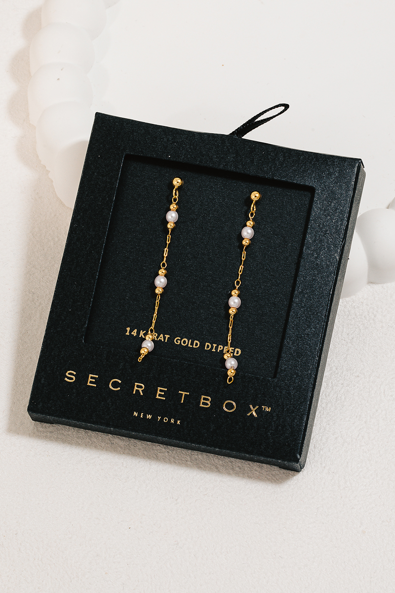 Secret Box Gold Dipped Pearl Beads Chain Dangle Earrings - Mother's Day ...