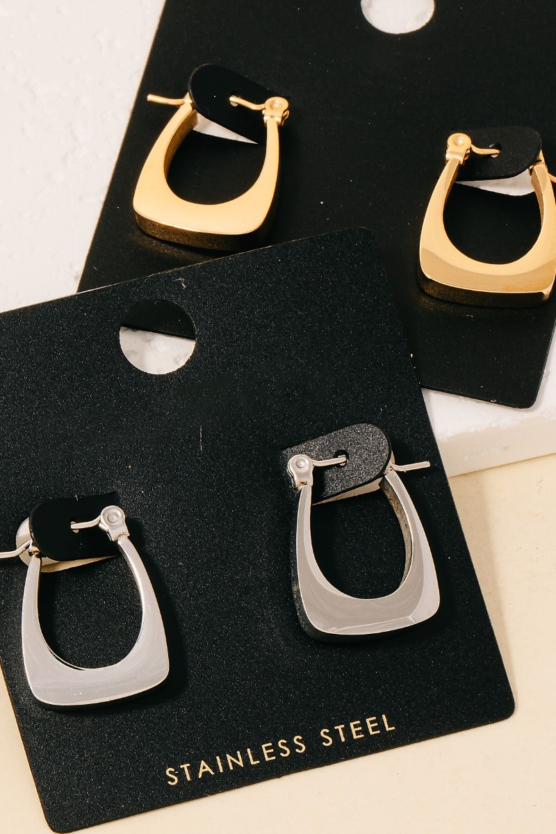 Rectangular Rounded Earrings Stainless Steel Rounded Rectangle Latch Hoop Earrings