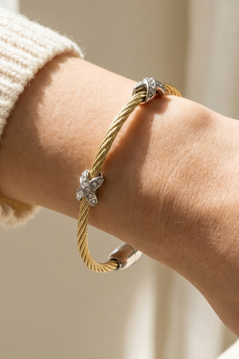 Twisted Cable Bracelet With Rhinestone X Accents