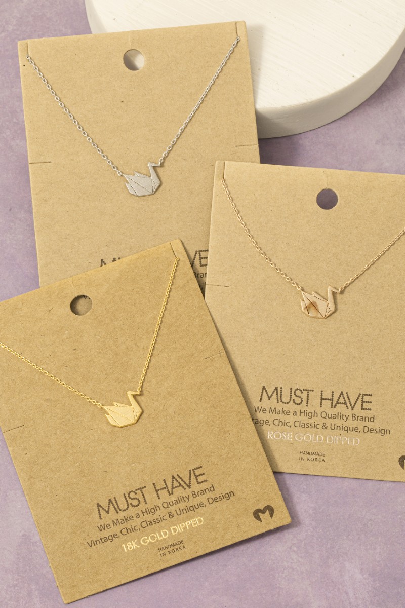 Gold Dipped Origami Crane Pendant Necklace