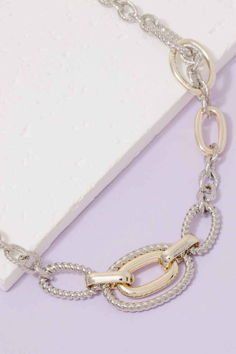 Gold Dipped Mixed Two Tone Oval Classic Chain Necklace