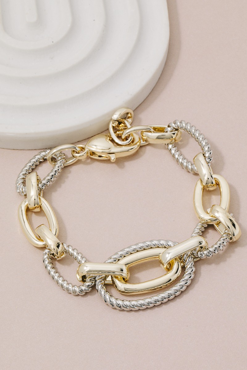 Gold Plated Two Tone Mixed Chain Link Bracelet