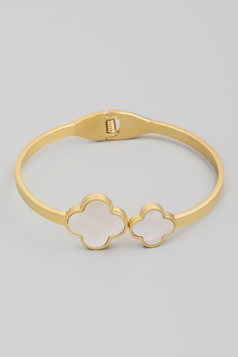 Double Clovers Open Clasp Bracelet
