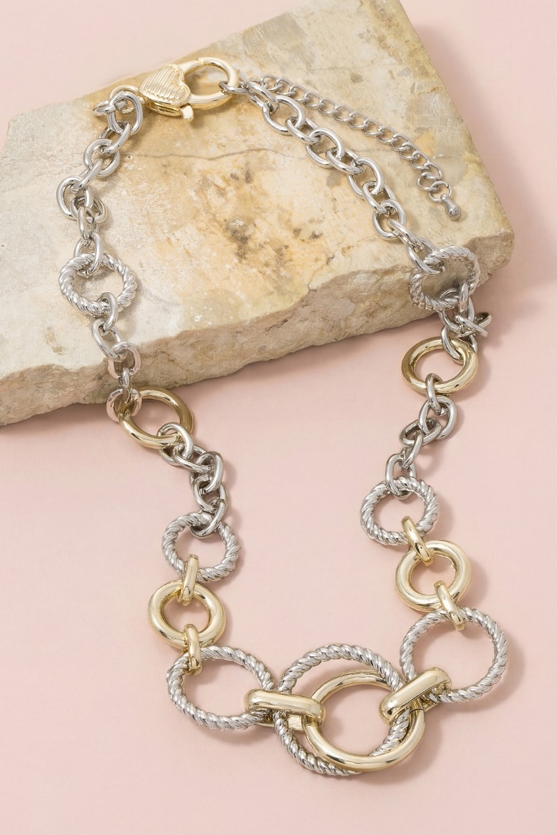 Gold Dipped Two-Tone Rope & Circle Link Chain Necklace
