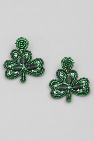 Shamrock Clover Beaded Drop Earrings