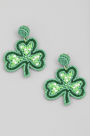 Beaded Shamrock Clover Drop Earrings