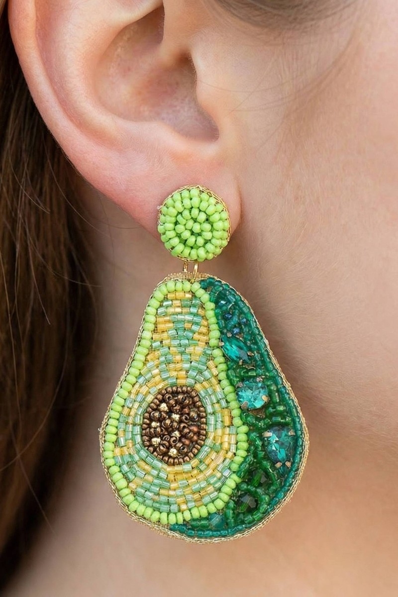 Seed Beaded Avocado Drop Earrings