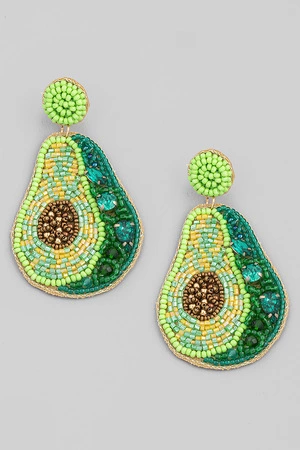 Seed Beaded Avocado Drop Earrings