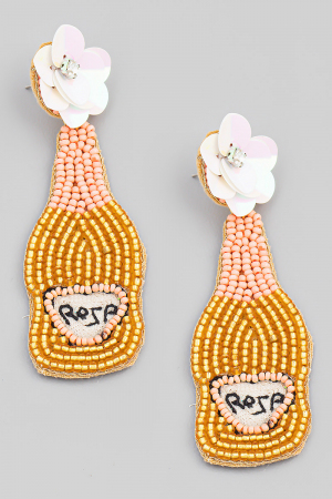 Floral Beaded Rose Champagne Bottle Earrings