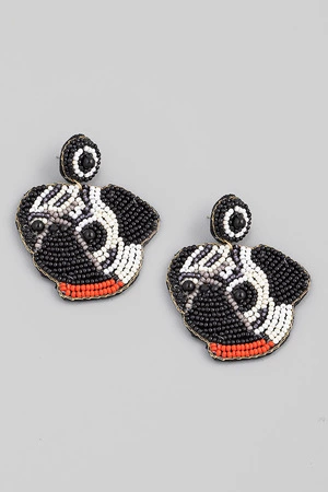 Beaded Pug Face Drop Earrings