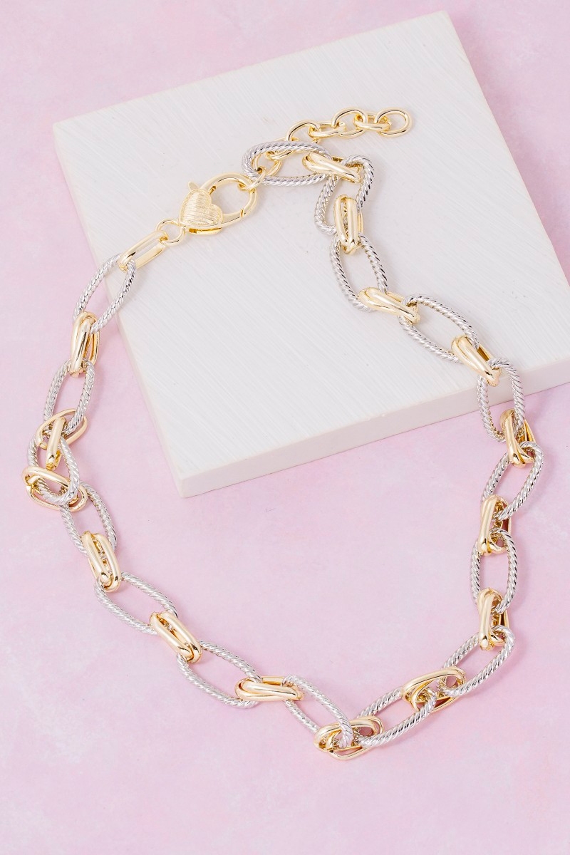 Gold Dipped Two Tone Mixed Oval Chain Necklace