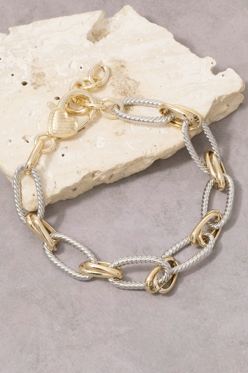 Two-Tone Twisted Rope Oval Link Bracelet